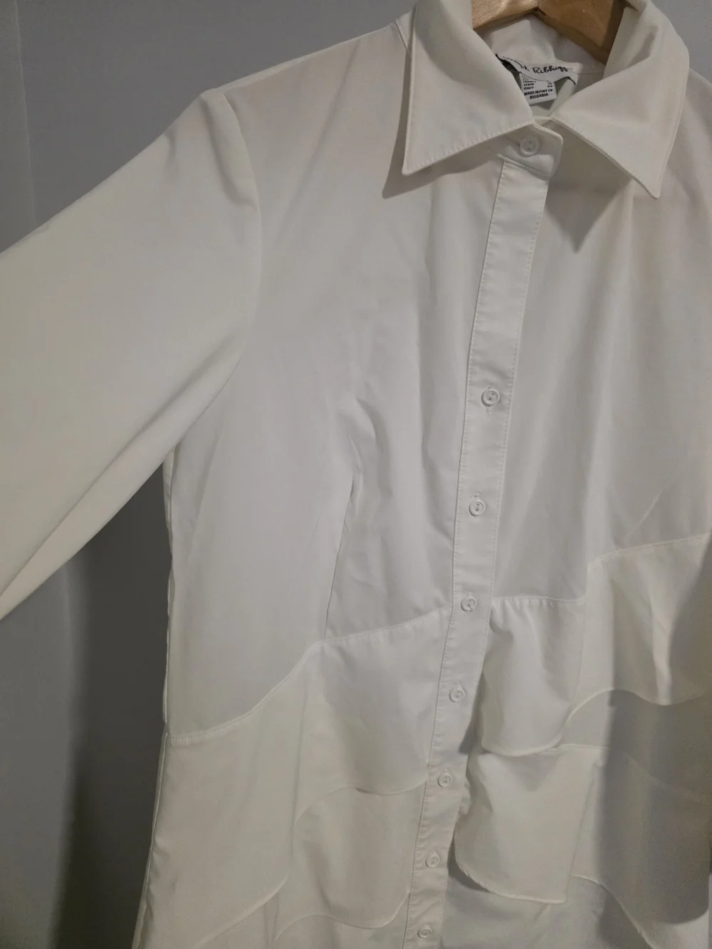 Joseph Ribkoff White Tiered Blouse Size 6 Button Front Ruffle Tunic Top - Picture 6 of 9